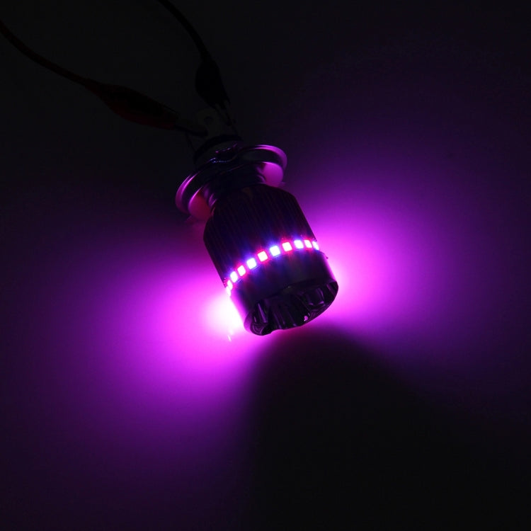 Phare de moto H4 9W 900 LM 6000K statique + stroboscope avec 3 lampes COB blanc et lampes LED rouge + rose + bleu, DC 12V, 9W 900LM