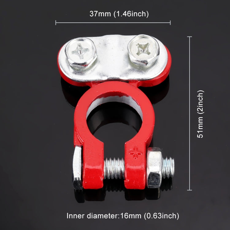 2 PCS Positive and Negative Car U Shape Metal Battery Connectors Terminals Clamps Clips, L Size, Inner Diameter: 16mm (Black + Red), L Size (Black + Red)