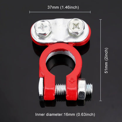 2 PCS Positive and Negative Car U Shape Metal Battery Connectors Terminals Clamps Clips, L Size, Inner Diameter: 16mm (Black + Red), L Size (Black + Red)