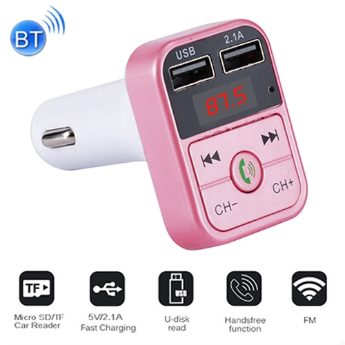 Kit mains libres pour voiture B2 avec émetteur FM Bluetooth et lecteur MP3, compatible appels mains libres, carte TF et clé USB, B2 (or rose)