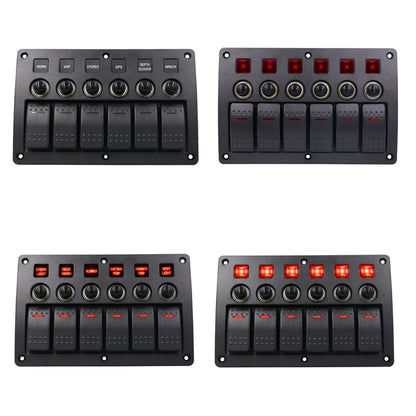 3Pin 6 Way Switches Combination Switch Panel with Light and Projector Lens for Car RV Marine Boat, 3Pin 6 Way