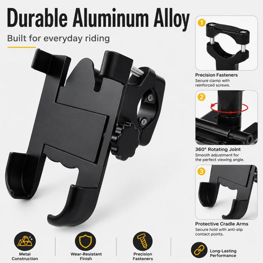 Support de Téléphone pour Guidon de Moto en Alliage d'Aluminium, Adapté aux Appareils de 60-100 mm, Support de Guidon pour 60-100 mm