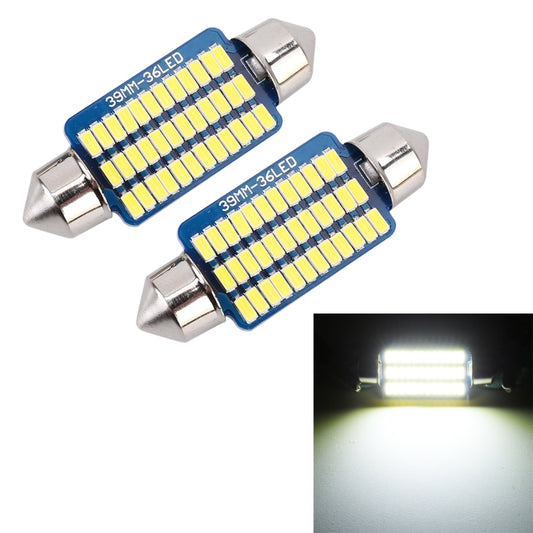 2 PCS 39mm DC12V / 1.5W / 6000K / 100LM 36LEDs SMD-3014 Car License Plate Light / Dome Light, with Decoder, 1.5W 39mm