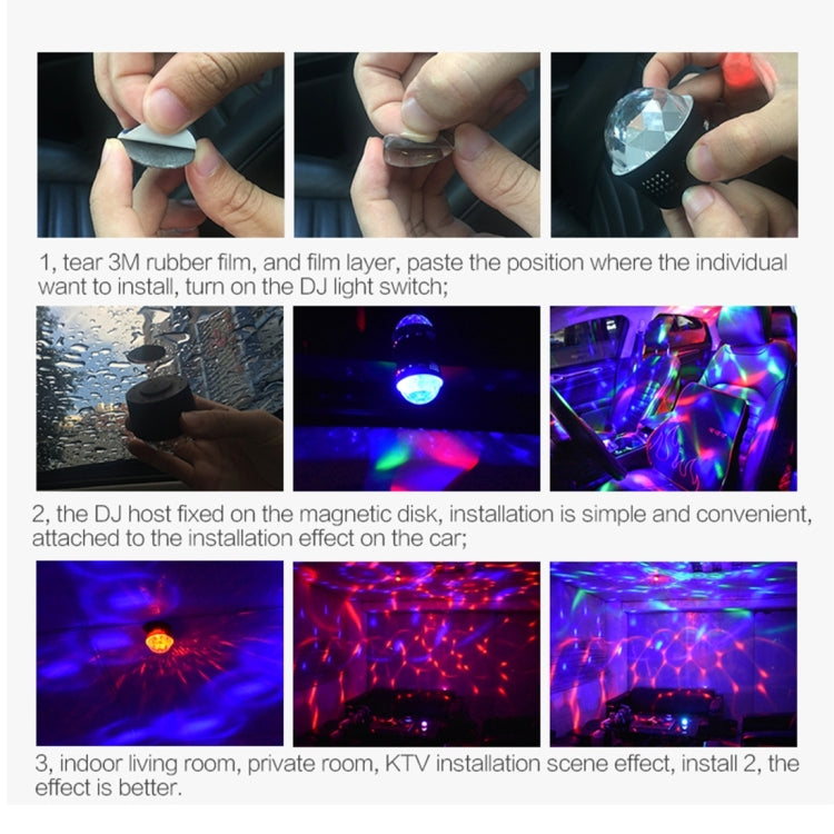 D33 5W USB Charging RGB Car Decoration Portable DJ Light Sound Activated Rotating Strobe Effect Atmosphere Light Star Music Light Lamp, DC 5V, D33
