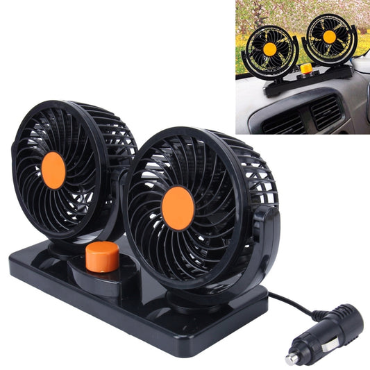 HUXIN HX-T304 Ventilateur de Voiture Électrique Mini à Deux Têtes, Faible Bruit, Rotation Réglable à 360 Degrés, 10W, DC 24V, HX-T304