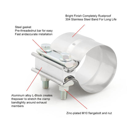 2.25 inch Car Turbo Exhaust Downpipe Stainless Steel Lap Joint Band Clamp, 2.25 inch