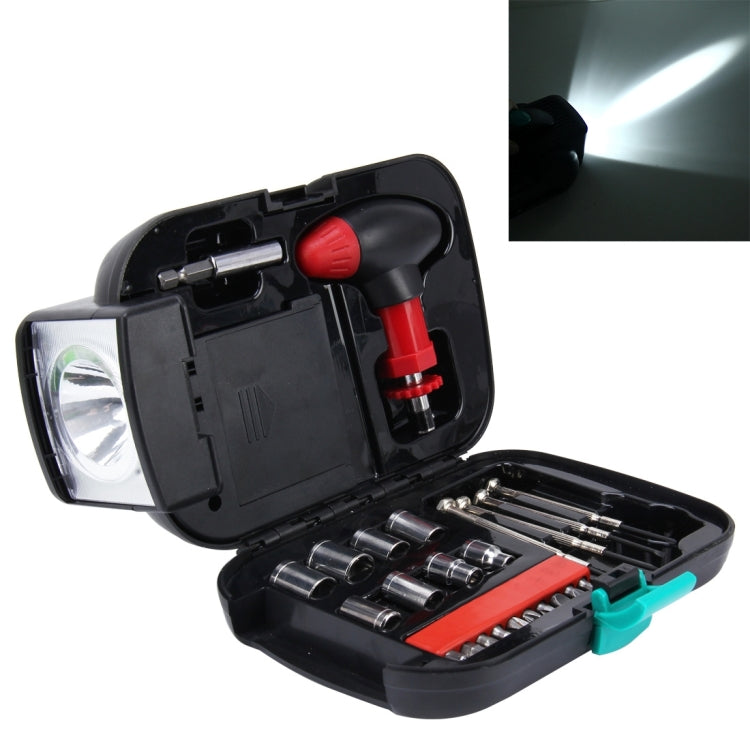 Boîte à outils portative de 24 pièces avec lampe de poche - Kit d'outils d'urgence portable pour voiture et maison avec lampe de poche, 24 pièces avec lampe de poche