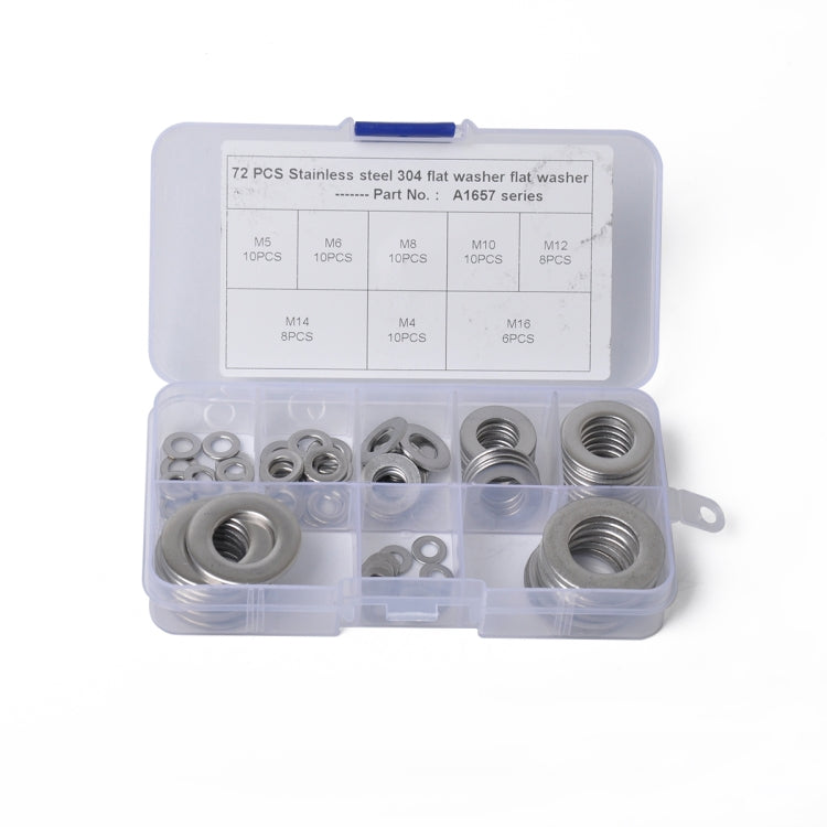72 PCS Round Shape Stainless Steel Flat Washer Assorted Kit M4-M16 for Car / Boat / Home Appliance, 72 PCS