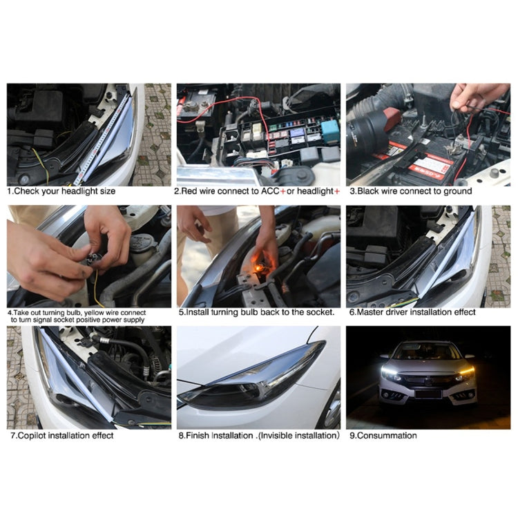 2 PCS 30cm DC12V 4.2W Ultra-thin Car Auto Double Colors Turn Lights / Running Lights, with LED SMD-2835 Lamp Beads (Turn Lights: Yellow Light; Running Lights: White Light), Turn Lights: Yellow Light; Running Lights: White Light