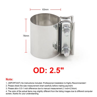 2.5 inch 63mm Car Turbo Exhaust Downpipe Stainless Steel Lap Joint Band Clamp, 2.5 inch