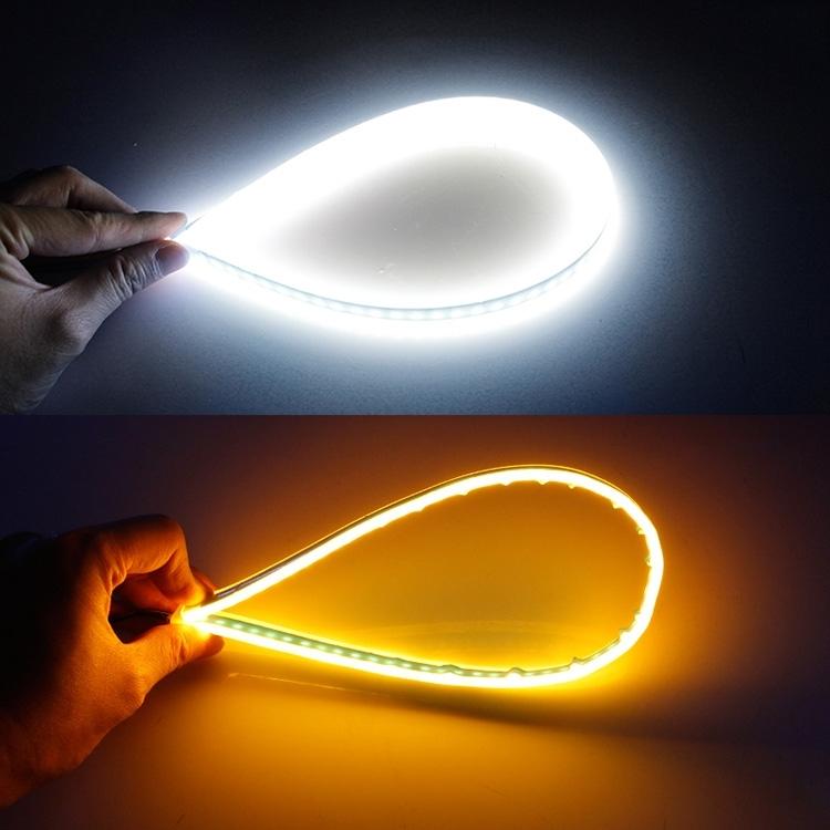 2 PCS 45cm DC12V 5W Ultra-thin Waterproof Car Auto Double Colors Turn Lights / Running Lights SMD-2835 LED Bulbs (Turn Lights: Yellow Light; Running Lights: Blue Light), 45cm Turn Lights: Yellow Light; Running Lights: White Light�����������������������...