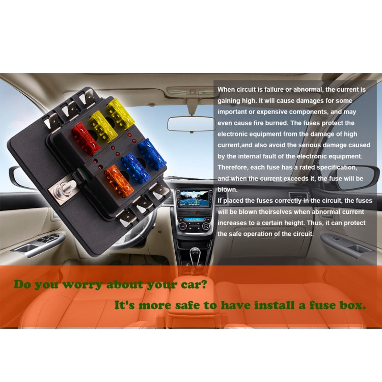 1 in 6 Out Fuse Box PC Terminal Block Fuse Holder Kits with LED Warning Indicator for Auto Car Truck Boat, 1 in 6 Out (PC Terminal Block)