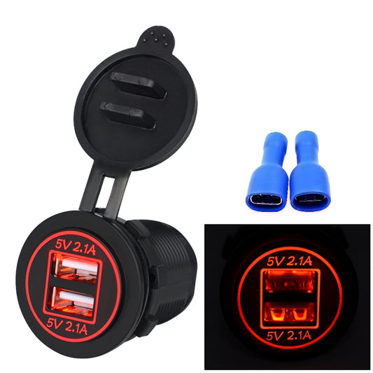 Chargeur de voiture universel 2 ports Prise d'alimentation Double chargeur USB 5 V 4,2 A IP66 avec ouverture, 4,2 A avec ouverture (lumière rouge)