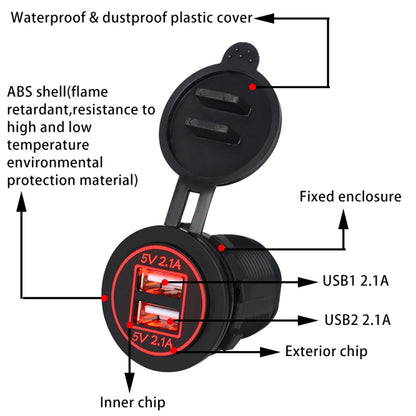Universal Car Charger 2 Port Power Socket Power Dual USB Charger 5V 4.2A IP66 with Aperture, 4.2A with Aperture (Red Light)