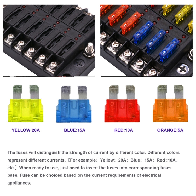 Independent Positive and Negative 1 in 12 Out 12 Way Circuit Blade Fuse Box Fuse Holder Kits with LED Warning Indicator for Auto Car Truck Boat, 1 in 12 Out