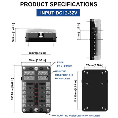 Independent Positive and Negative 1 in 12 Out 12 Way Circuit Blade Fuse Box Fuse Holder Kits with LED Warning Indicator for Auto Car Truck Boat, 1 in 12 Out