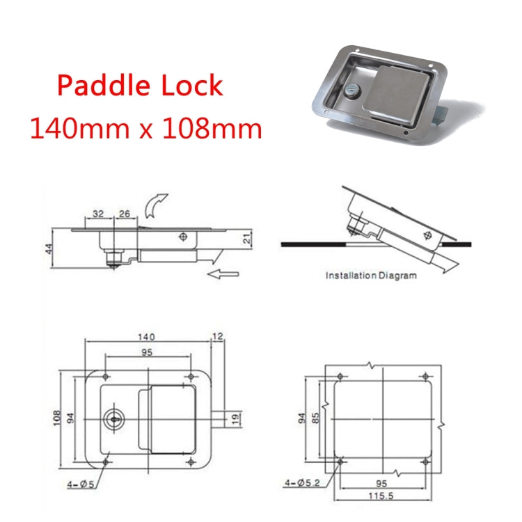 Stainless Steel Tool Box Lock Paddle Latch & Keys for Trailer / Yacht / Truck, A1217