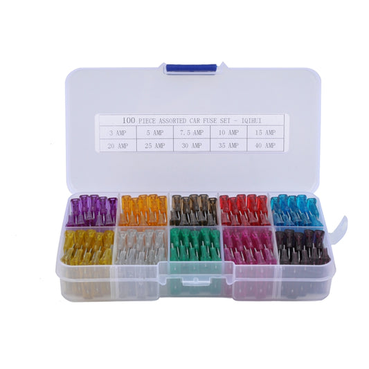 100 PCS Mix Assorted Car Motorcycle Truck Blade Fuse Set 3A 5A 7.5A 10A 15A 20A 25A 30A 35A 40A with Huse Holder, 100 PCS