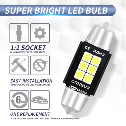 2 PCS 39mm DC12V-24V 3W 6000K 660LM 6LEDs SMD-3030 Car Reading Lamp / License Plate Light, 39mm (3W)