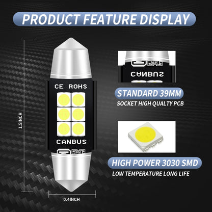 2 PCS 39mm DC12V-24V 3W 6000K 660LM 6LEDs SMD-3030 Car Reading Lamp / License Plate Light, 39mm (3W)