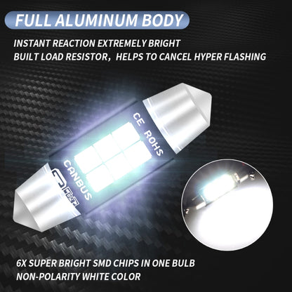 2 PCS 39mm DC12V-24V 3W 6000K 660LM 6LEDs SMD-3030 Car Reading Lamp / License Plate Light, 39mm (3W)