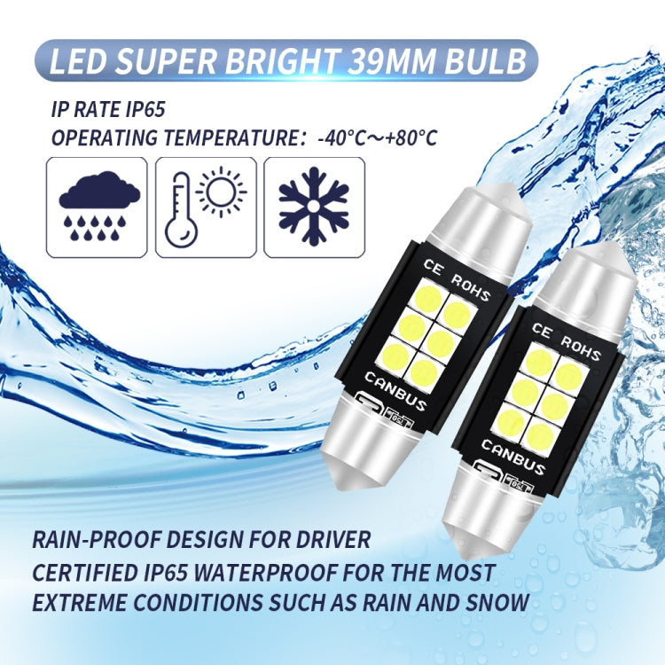 2 PCS 39mm DC12V-24V 3W 6000K 660LM 6LEDs SMD-3030 Car Reading Lamp / License Plate Light, 39mm (3W)