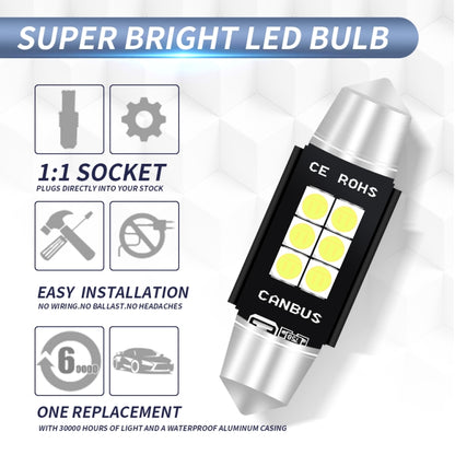2 PCS 42mm DC12V-24V 3W 6000K 660LM 6LEDs SMD-3030 Car Reading Lamp / License Plate Light, 42mm