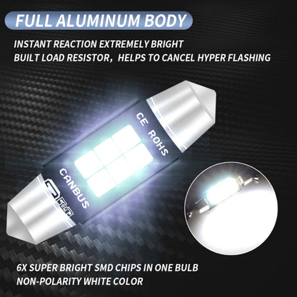 2 PCS 42mm DC12V-24V 3W 6000K 660LM 6LEDs SMD-3030 Car Reading Lamp / License Plate Light, 42mm