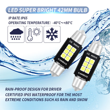 2 PCS 42mm DC12V-24V 3W 6000K 660LM 6LEDs SMD-3030 Car Reading Lamp / License Plate Light, 42mm