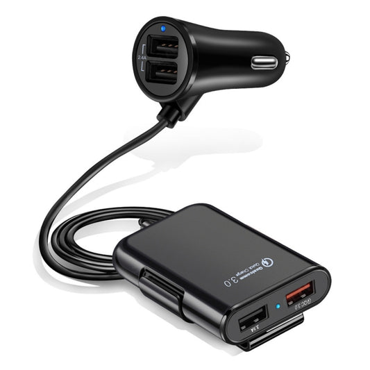 HMQ-C801 Chargeur de voiture USB 4 ports de 1,8 m 8 A max avec HUB USB extensible pour recharger les sièges avant et arrière, HMQ-C801