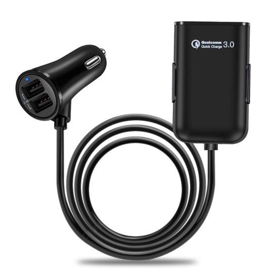 HMQ-C801 Chargeur de voiture USB 4 ports de 1,8 m 8 A max avec HUB USB extensible pour recharger les sièges avant et arrière, HMQ-C801