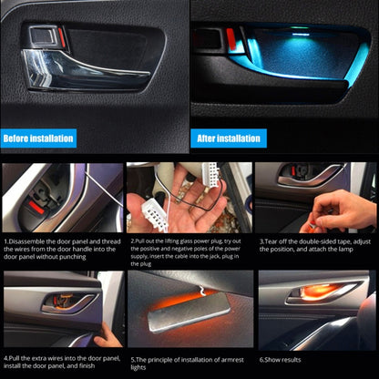 4 PCS Universal Car Colorful LED Inner Handle Light Atmosphere Lights Decorative Lamp DC12V / 0.5W Cable Length: 70cm, Car LED Inner Handle Light
