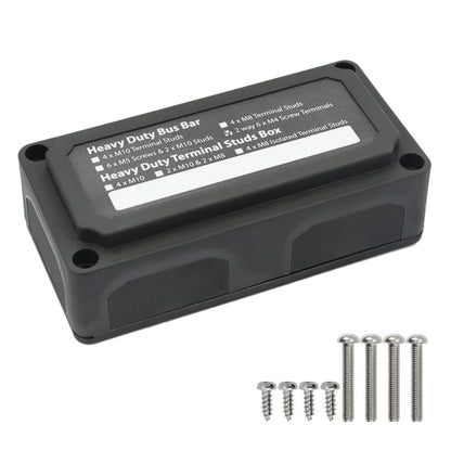 Max DC 48V 100A Heavy-Duty Module Design Bus Bar 4 M6 / 12 M4 Terminal Studs Box Busbar for Car / RV / Boat, 100A