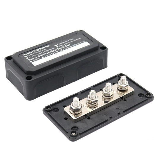 Max DC 48V 300A Heavy-Duty Module Design Bus Bar 4 M8 Terminal Studs Box Busbar for Car / RV / Boat, 300A