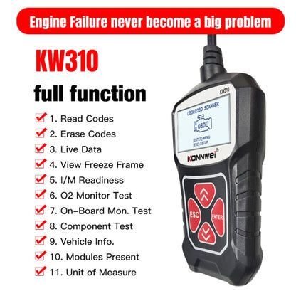 KONNWEI KW310 OBD Car Fault Detector Code Reader ELM327 OBD2 Scanner Diagnostic Tool, KW310