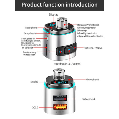 BC42 Bluetooth 5.0 Multi-function Car Colorful Atmosphere Lamp MP3 Player, Support TF Card & U Disk & FM, BC42