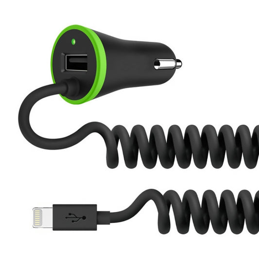 Chargeur de voiture mini USB 17W 3.4A avec câble spiralé 8 broches, 8 broches