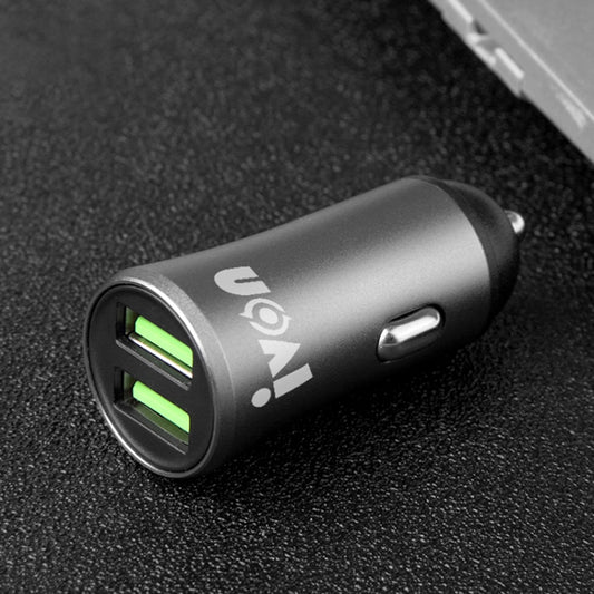 Chargeur de voiture miniature double port USB IVON CC26 5V 2.1A, CC26 Gris
