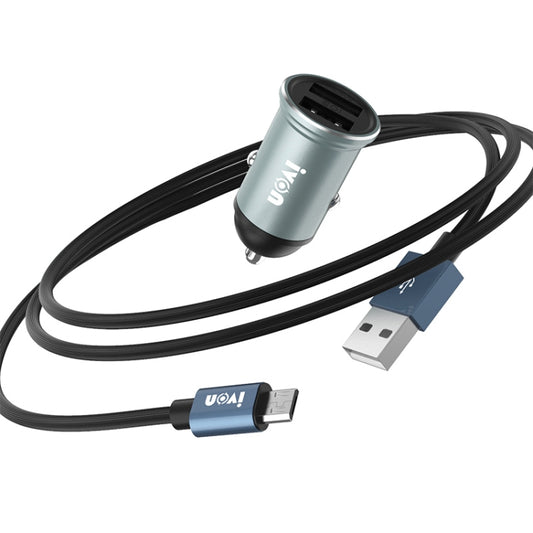 IVON CC37 15W 3.1A Chargeur de voiture mini double USB + câble de données à charge rapide USB vers micro USB de 1 m, Micro USB