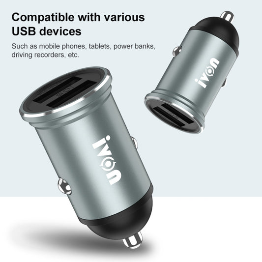 Chargeur de voiture mini double USB IVON CC37 15W 3.1A + câble de données à charge rapide USB vers 8 broches 1m, 8 broches