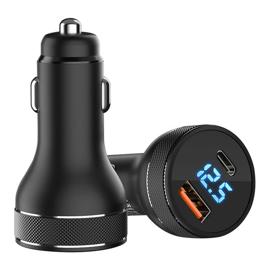 ACC-568 Chargeur de voiture à chargement rapide USB-C / Type-C + USB 20W avec affichage numérique, ACC-568