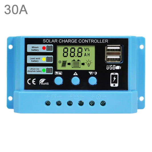 30A Solar Charge Controller 12V / 24V Lithium Lead-Acid Battery Charge Discharge PV Controller, with Indicator Light, 30A, with Indicator Light