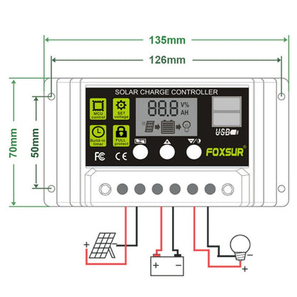 FOXSUR 30A Solar Charge Controller 12V / 24V Automatic Identification Controller, 30A