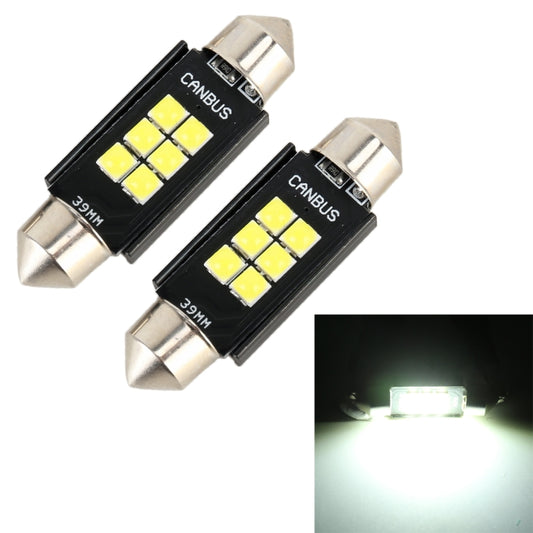 2 PCS 39mm DC12V / 2.5W / 6000K / 170LM 6LEDs SMD-3030 Car Reading Lamp Dome Light, 39mm