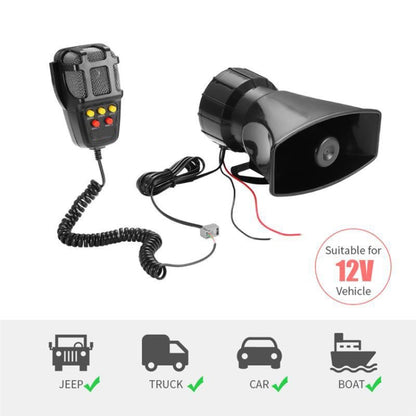 HW-1006B 12V 100W 125dB 5-tone Car Electric Alarm Air Horn Siren Speaker 5 Sound Tone Super Loud with Mic, HW-1006B