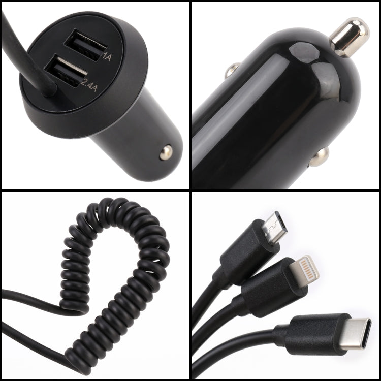 Universal Car 3 in 1 Quick Charger Dual Port USB Charger Power Outlet Adapter, Cable Length: 55cm, X3