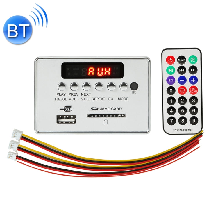 Car 12V Audio MP3 Player Decoder Board FM Radio SD Card USB AUX, with Bluetooth / Remote Control, 12V (Silver Grey), 12V