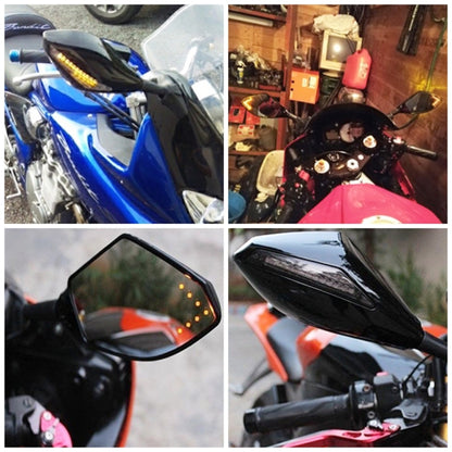 Motorcycle Modified Rear View Mirror Set with Light for Kawasaki, MB-MR021-BK, Carbon Fiber Black