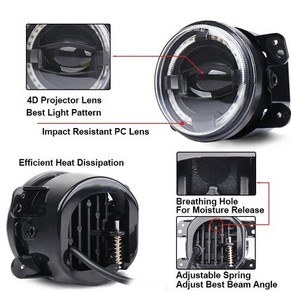 2 PCS 4 inch Car LED Angel Eyes Spotlight Modified Fog Lights for Jeep Wrangler / Dodge / Chrysler PT Cruiser, For Jeep / Dodge