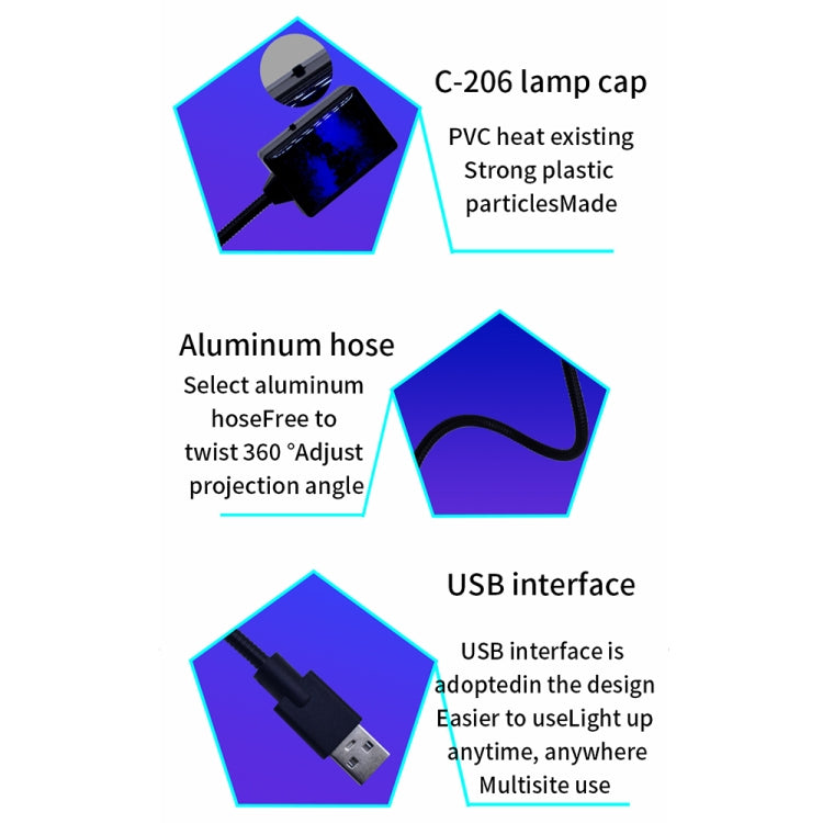 5V 0.1W IPX4 Car Rotating Star Lights Starry Sky Atmosphere Lamp, C-206 (Blue Light), C-206 (Red Light)